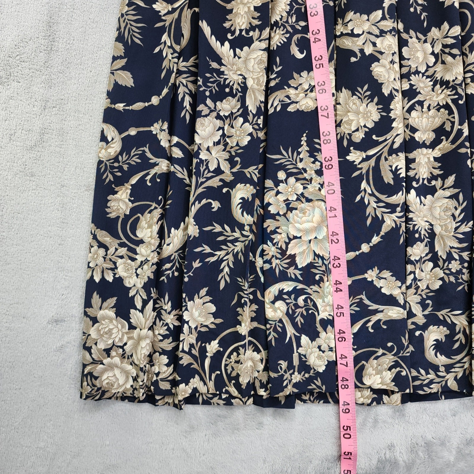 Vintage 80s Pellini by Von Bramlett Dress Size 14 Blue Tan Floral Belted Pleated