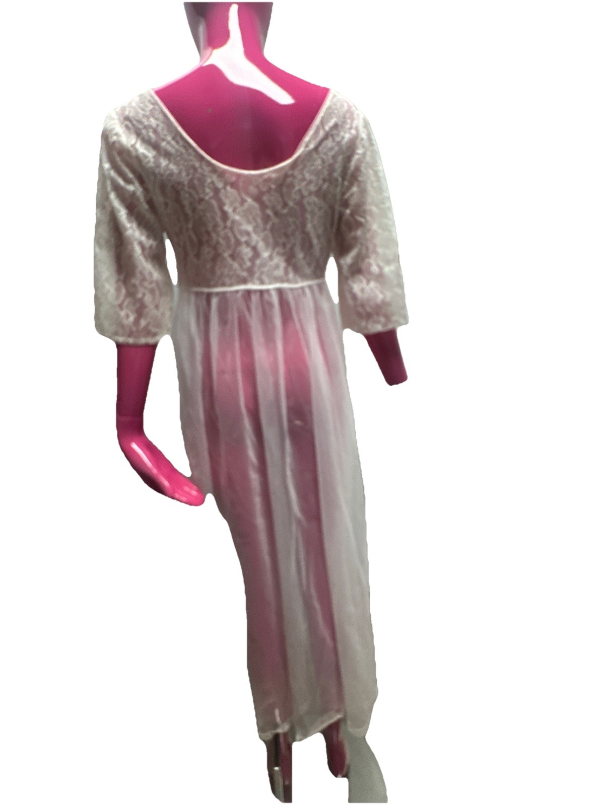 Lisette Lace Peignoir White Nightgown Lingerie Sheer 100% Nylon USA 2 Piece VTG