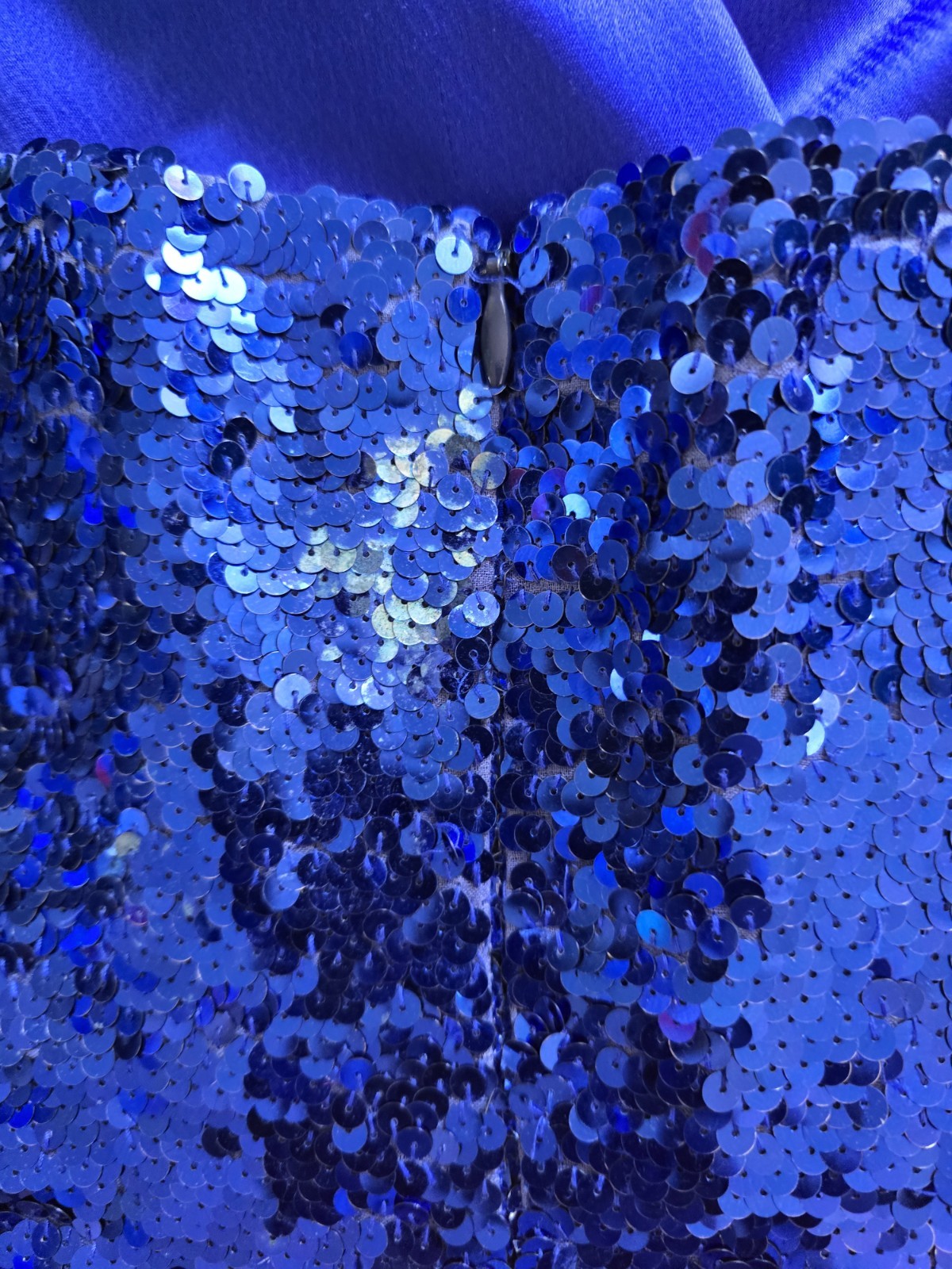 Vintage NITELINE Della Roufogali Royal Blue Sequin Halter Suit Jacket Dress Sz.2