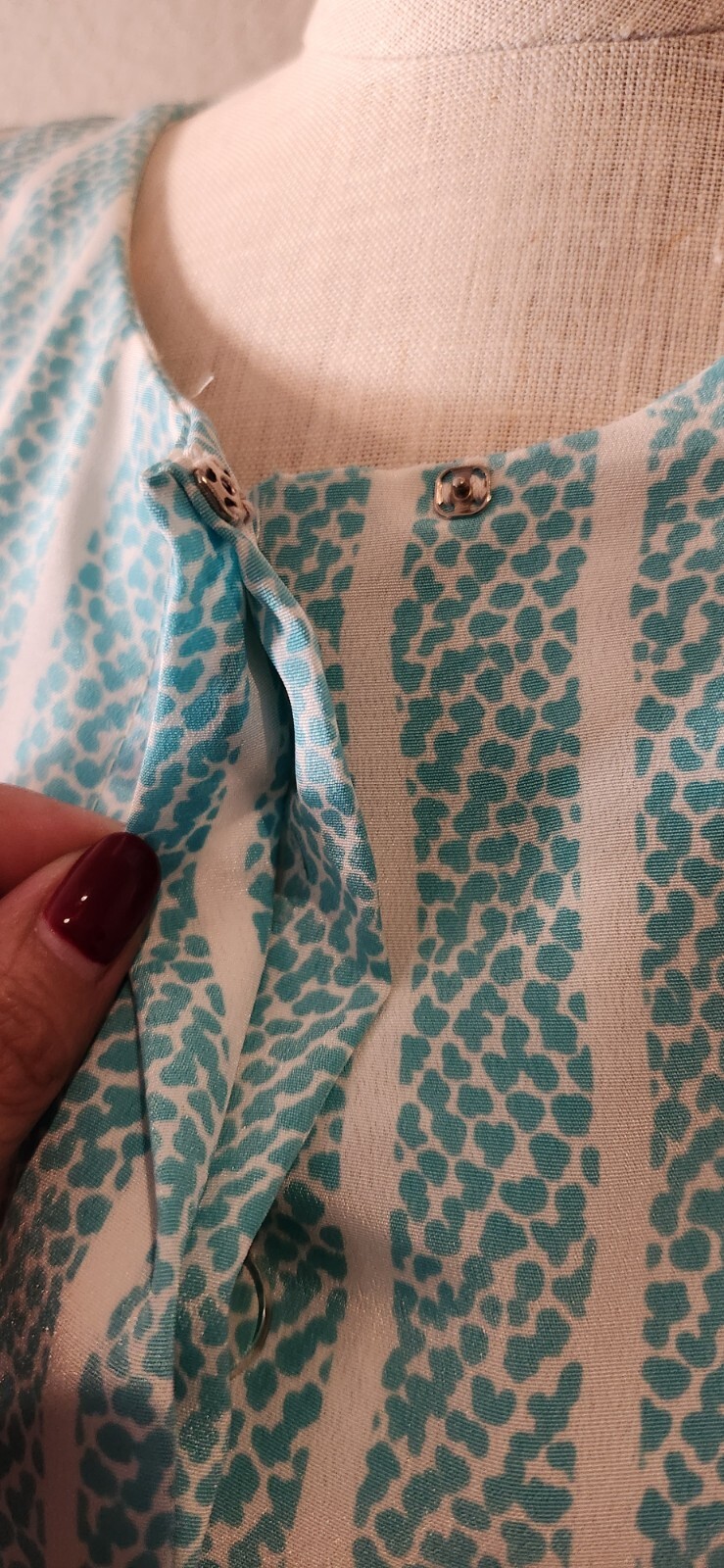 VtG Pellini 80s Aqua Blue And White Striped Belted Dress Shoulder Pads 13/14