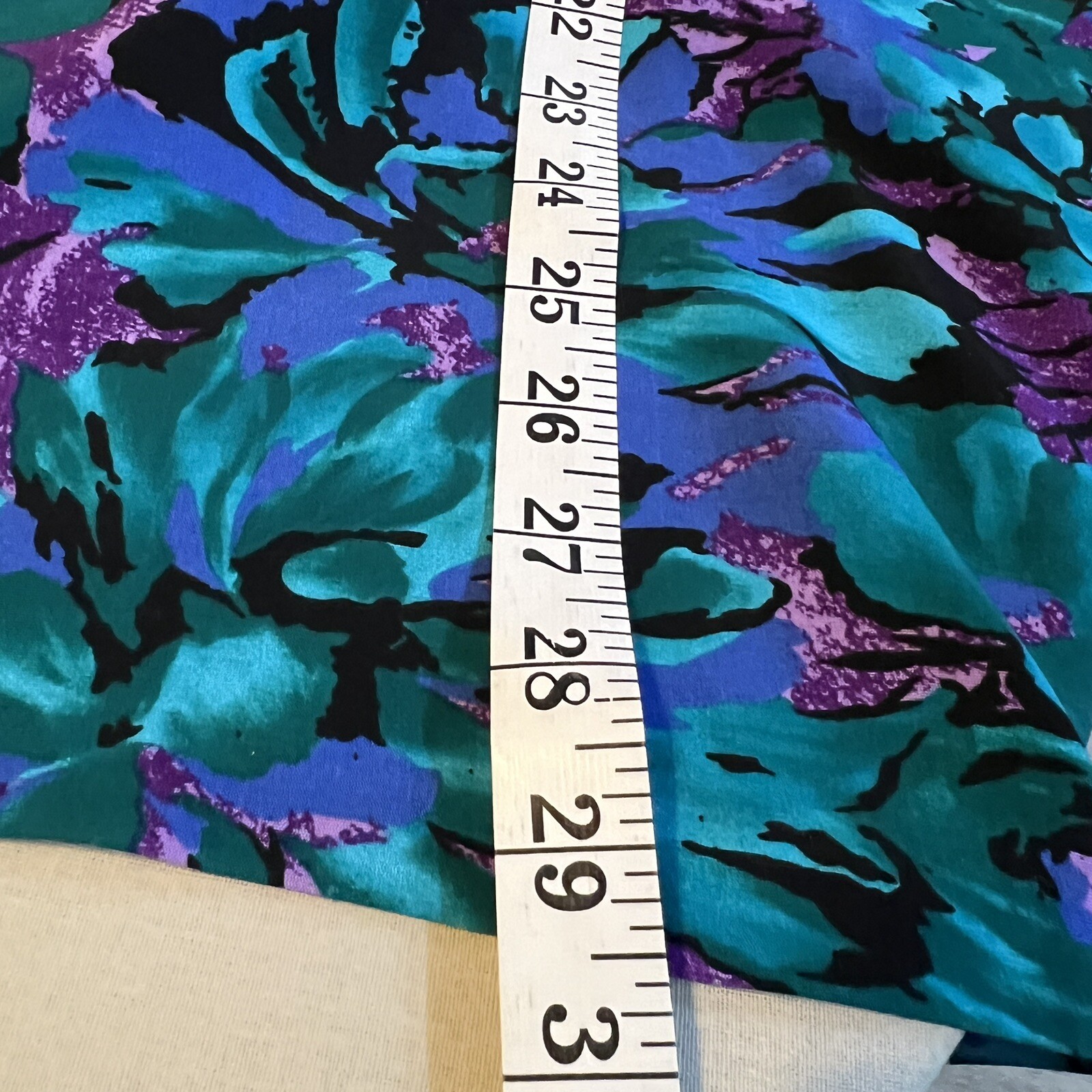 Sally III Vgt Dress 1980 Size 24 Black Teal Purple Floral Rayon Button Front