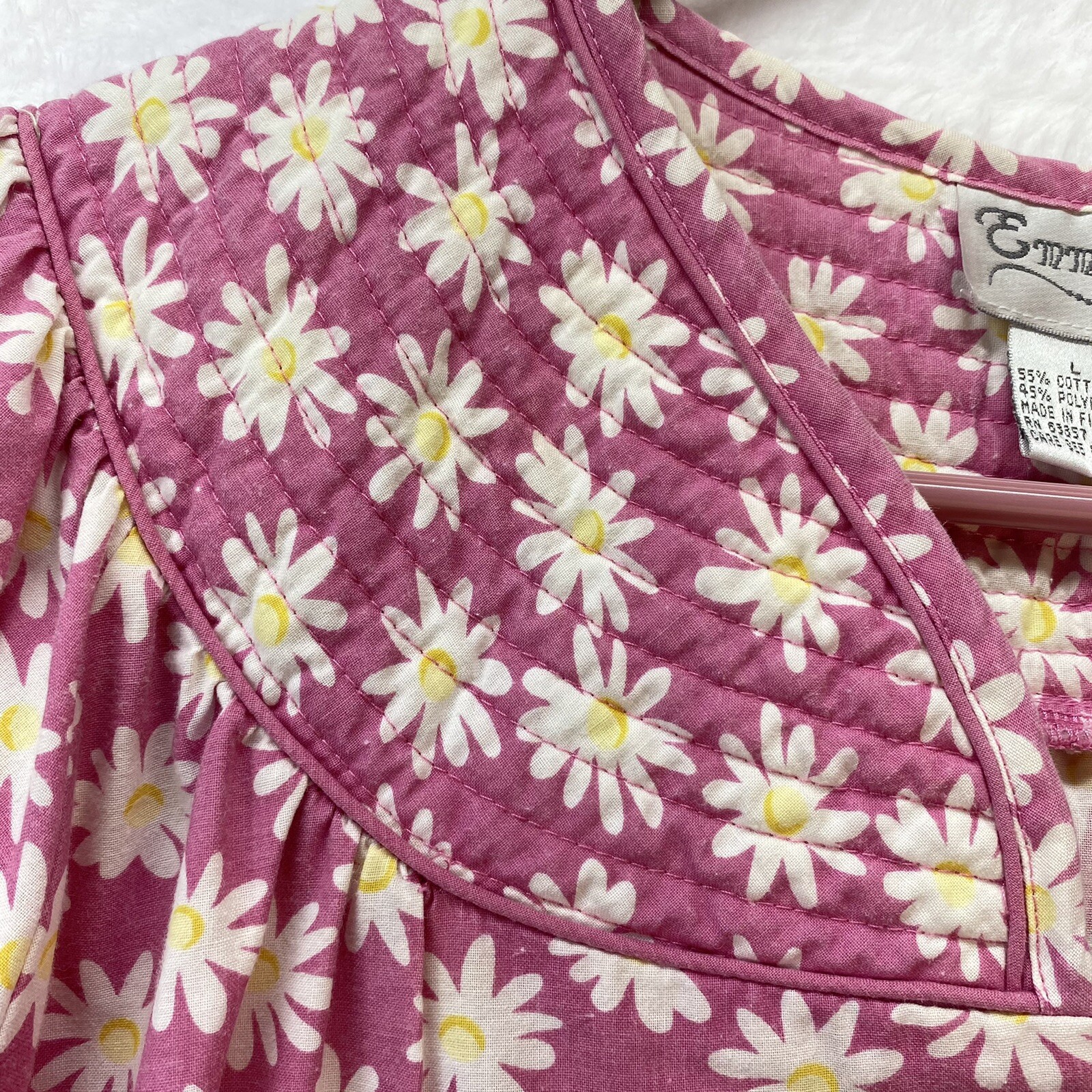 Vintage Emma C House Robe/Duster in Pink Floral Snap Front w/2 pockets LG