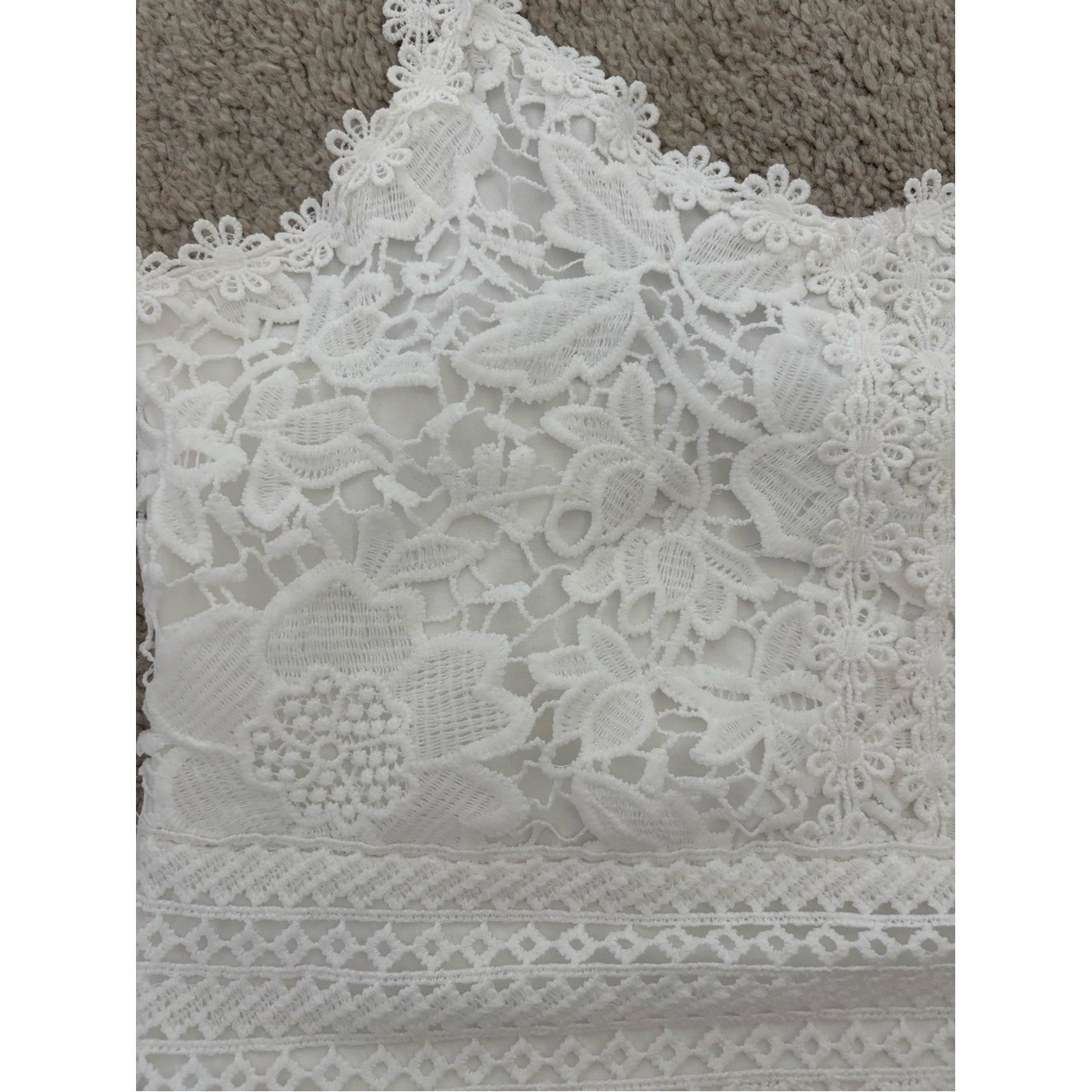 White Lace Cropped Camisole Top – Classic Feminine Coquette Fairy Size Large