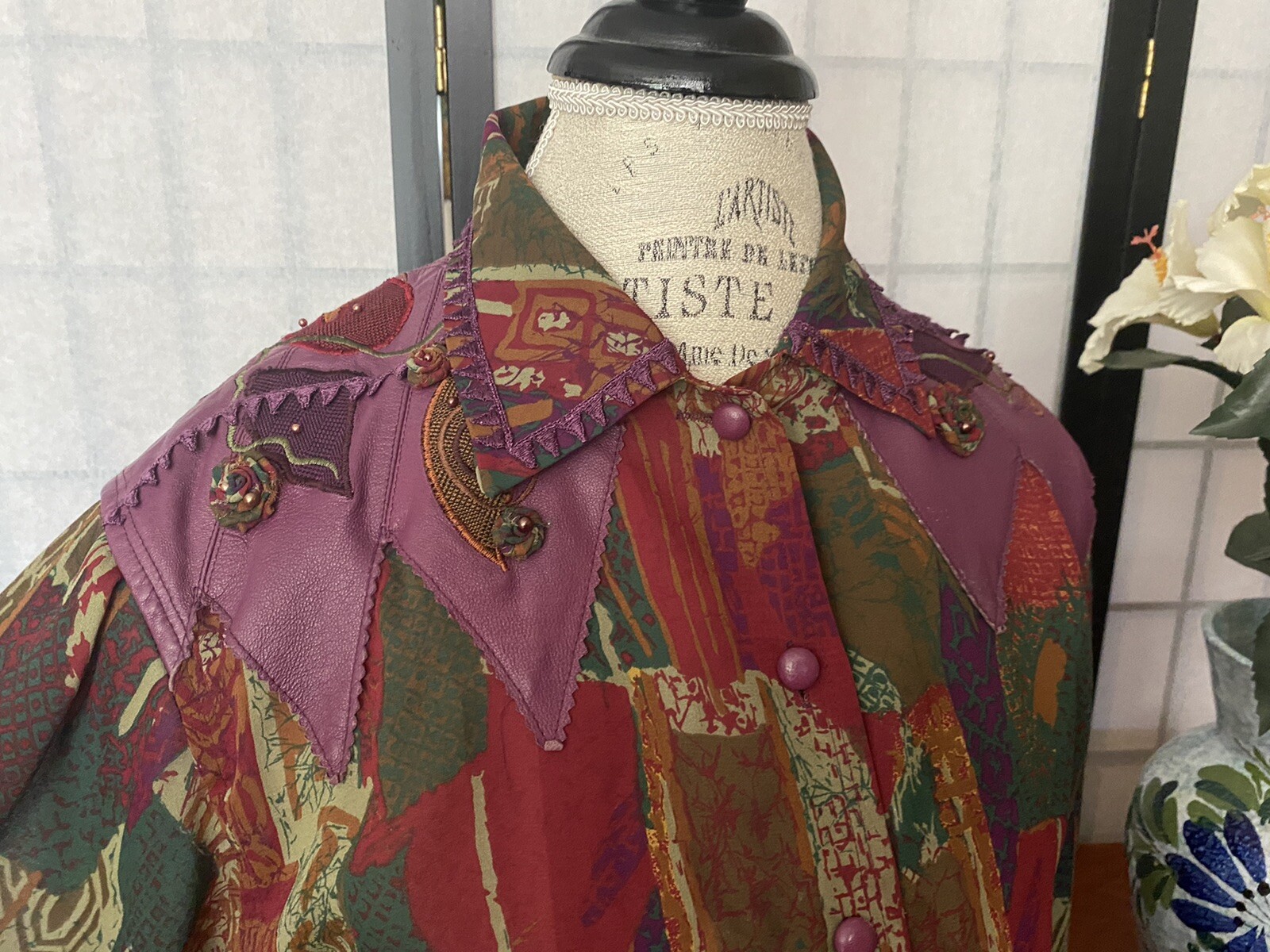 Vtg 80s Marc D’Alcy Wom 8 Cowgirl/Cowboy Western Blouse Genuine Leather Yokes!