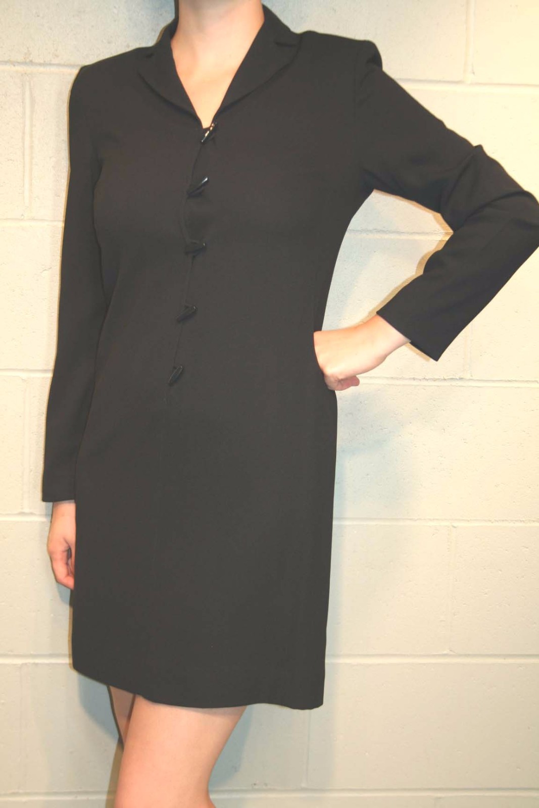 6 Petite Evan Picone Dress Vtg Sz S Deep Navy Blue Toggle Buttons Long Sleeve
