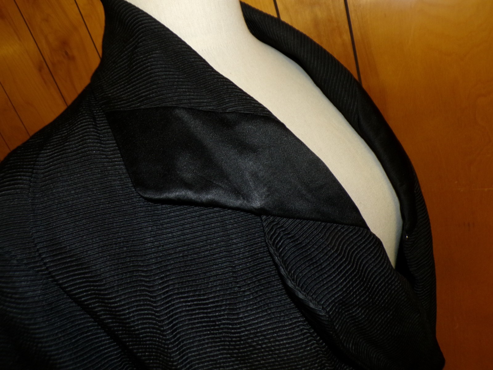 Antique Faille Black Opera Coat Satin Lining Bust 46″