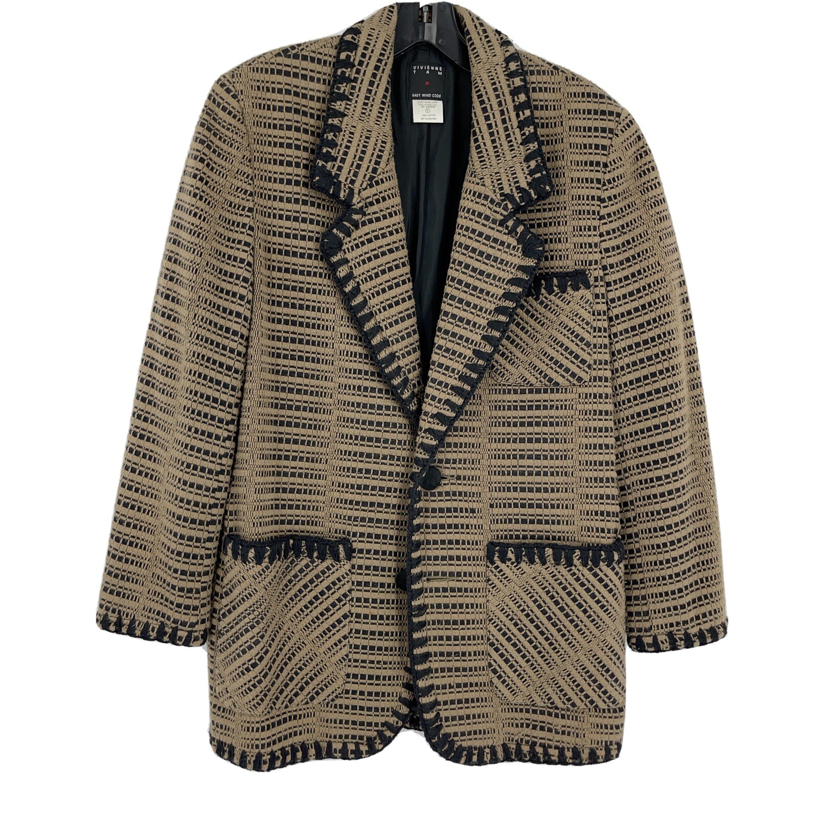 Vintage Vivienne Tam Blazer y2k Coat Brown Black Asian Embroidered Cotton Size L
