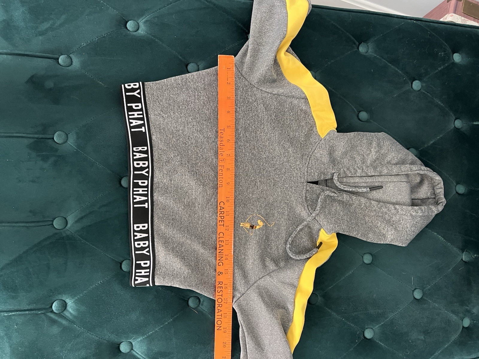 Y2K BABY PHAT Gray/ Yellow Women’s 2000s Cropped Hoodie Logo Trim Small