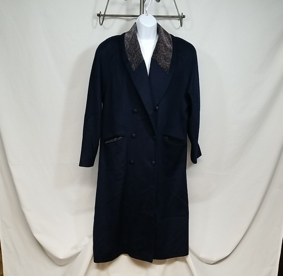 Donny Brook VTG Women’s Navy Blue Paisley Velvet Collar Long Dress Coat Large?
