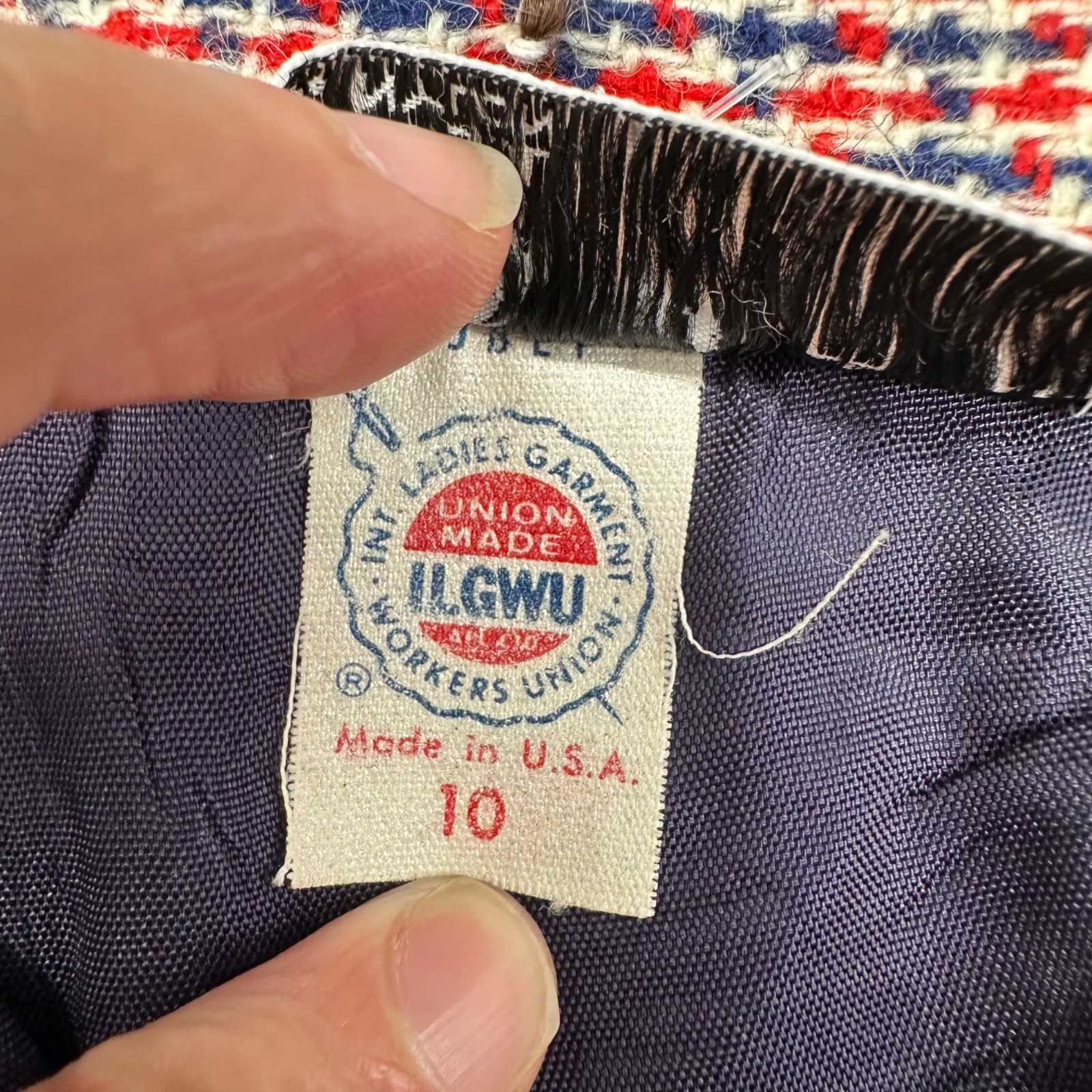 Vintage Skirt Wool Blend Size 10 Red Navy Blue Evan Picone USA 1970s Union Made