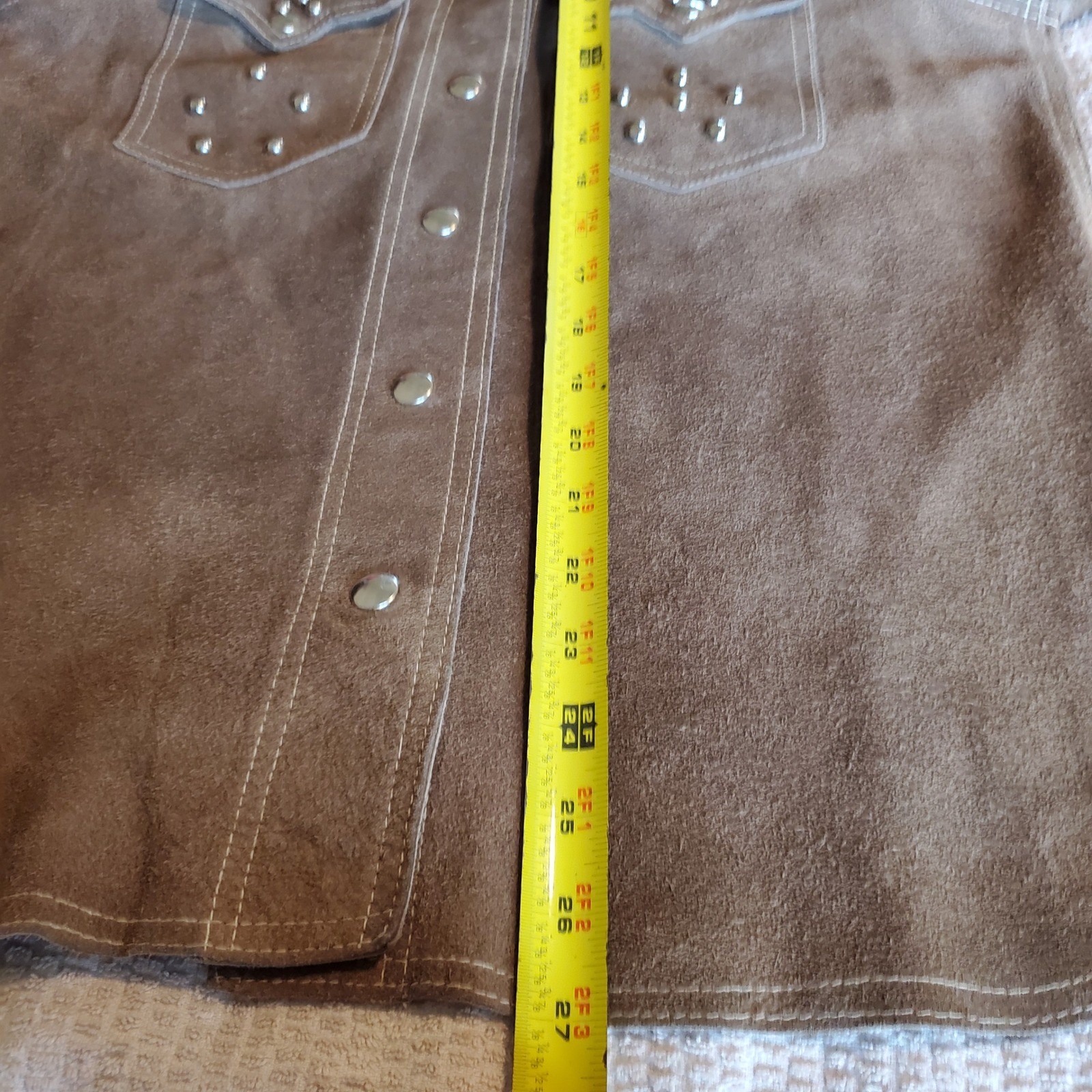 Vintage 70’s Brown Suede Leather Western Studded Snap Front Jacket Womens small