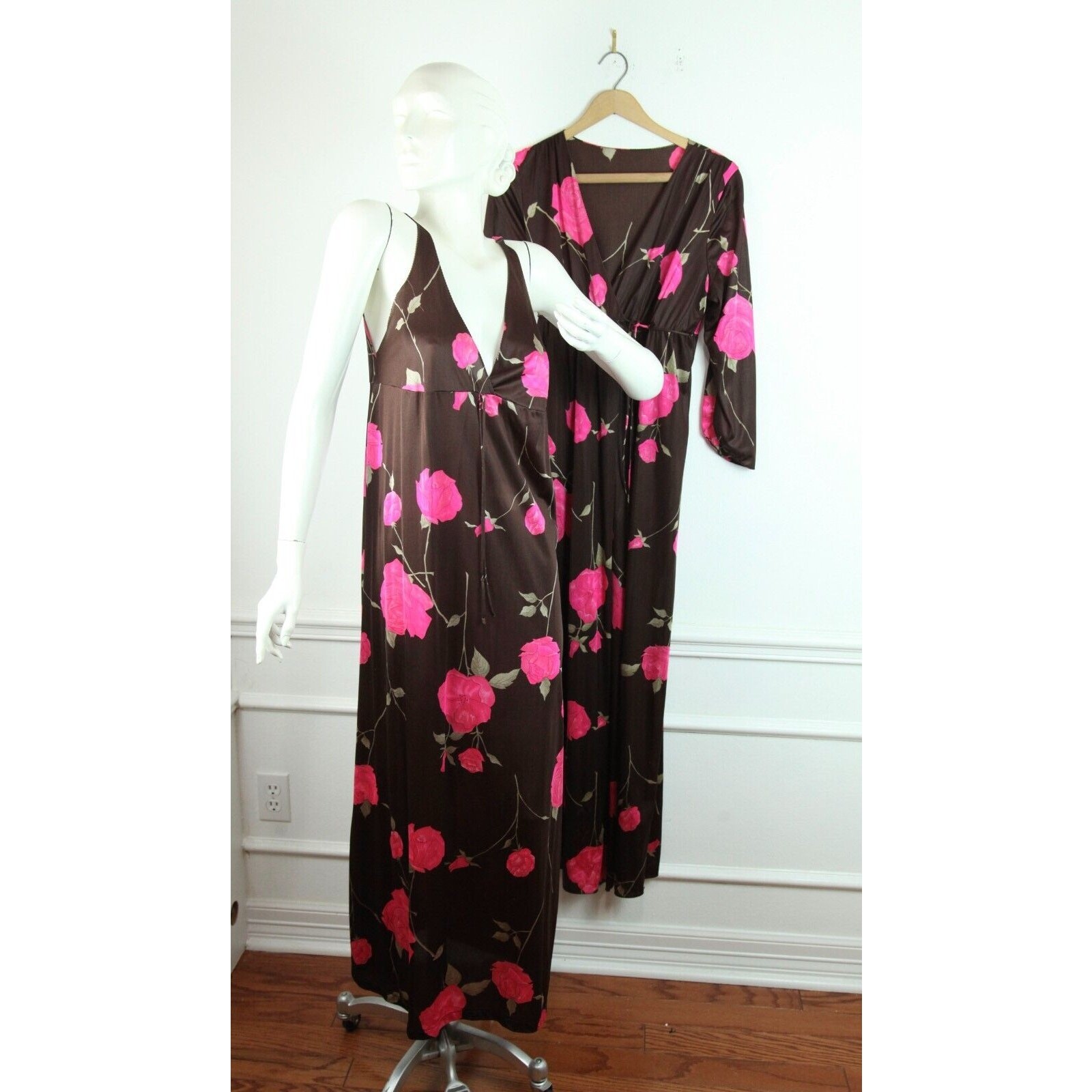 Vintage Peignoir Floral Robe Gown XS S Coquette Feminine 60s Glam Hollywood FLAW