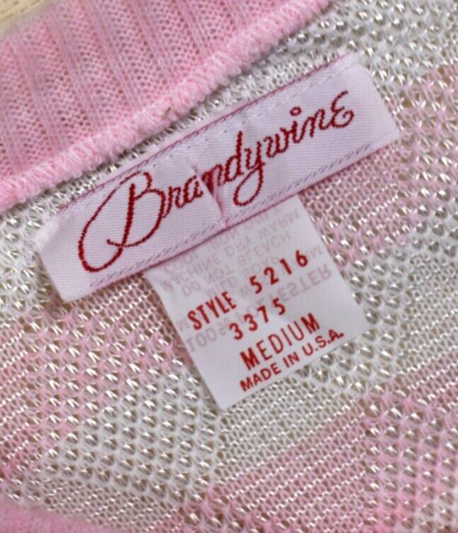 80s NWT Deadstock Brandywine Pink Stripe Polyester Knit Medium VTG