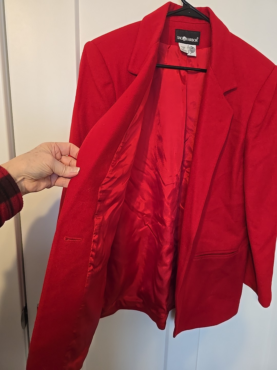 Sag Harbor 12 VTG Ladies RED Career Blazer 100%Pure New Wool Lined Pockets.