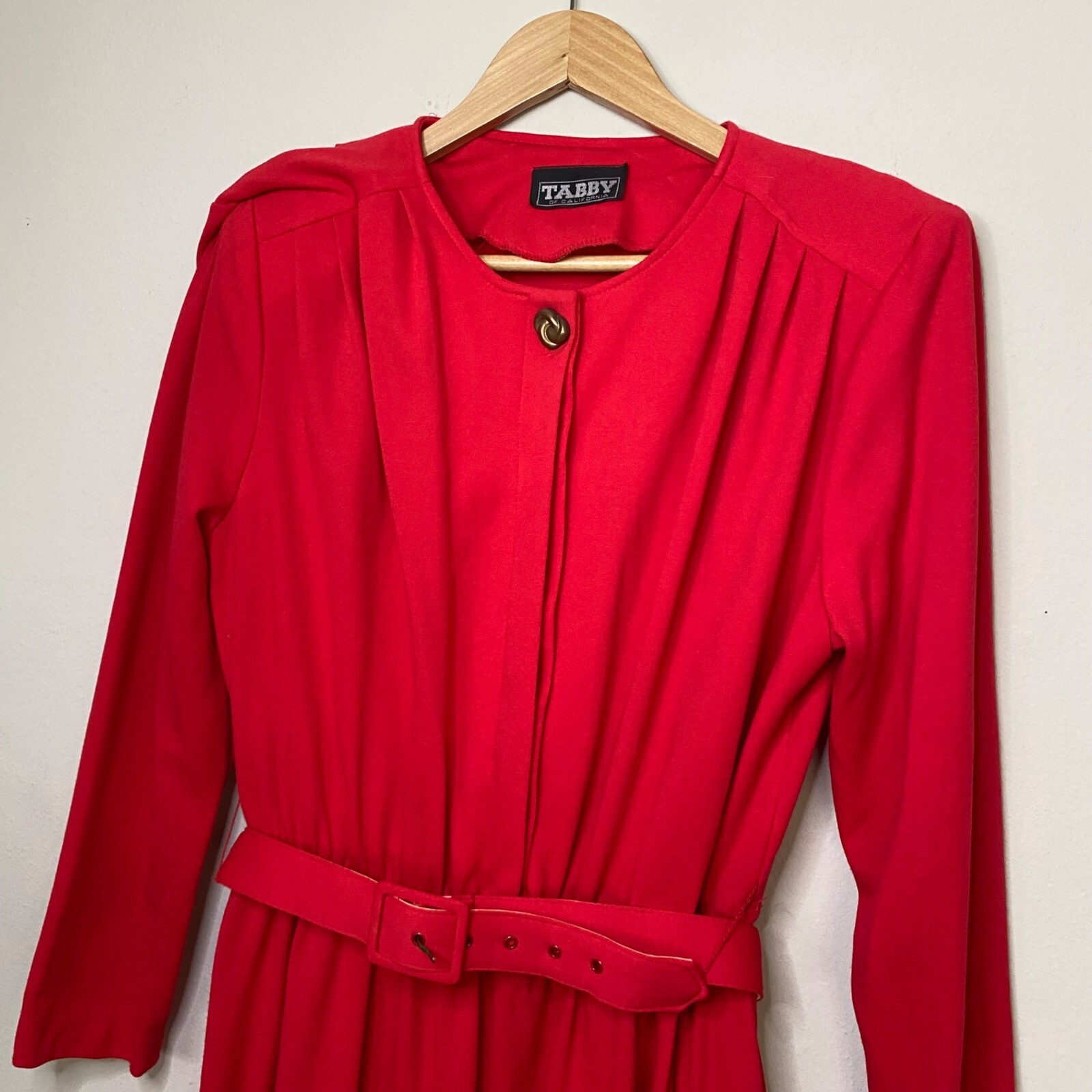 Vintage 80s Tabby of California Women’s Red Long Sleeve Belted Dress