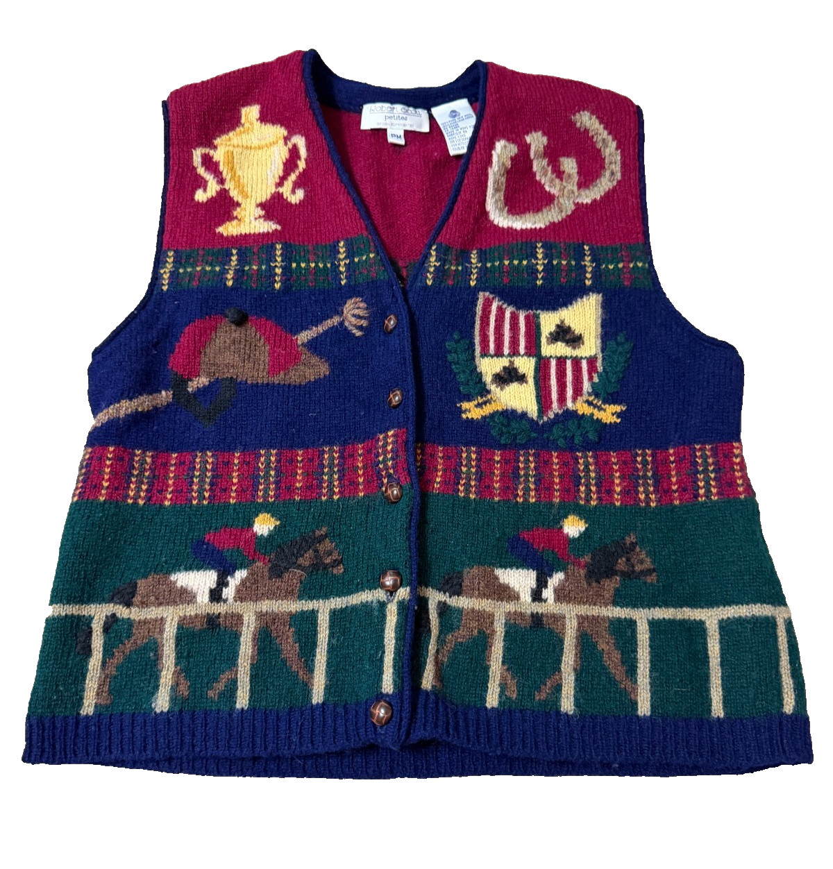 Vintage Robert Scott 100% Wool Equestrian Horse Riding Sweater Vest Women’s PM