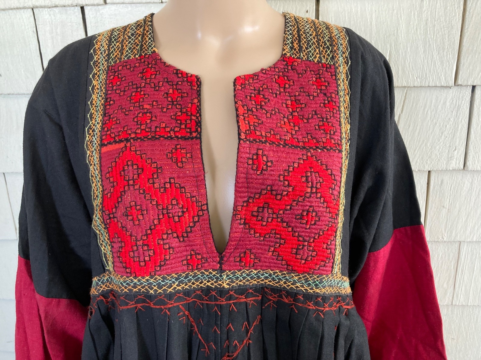 Vintage Boho Cottagecore Black-multi Embroidered Maxi Dress Size Medium