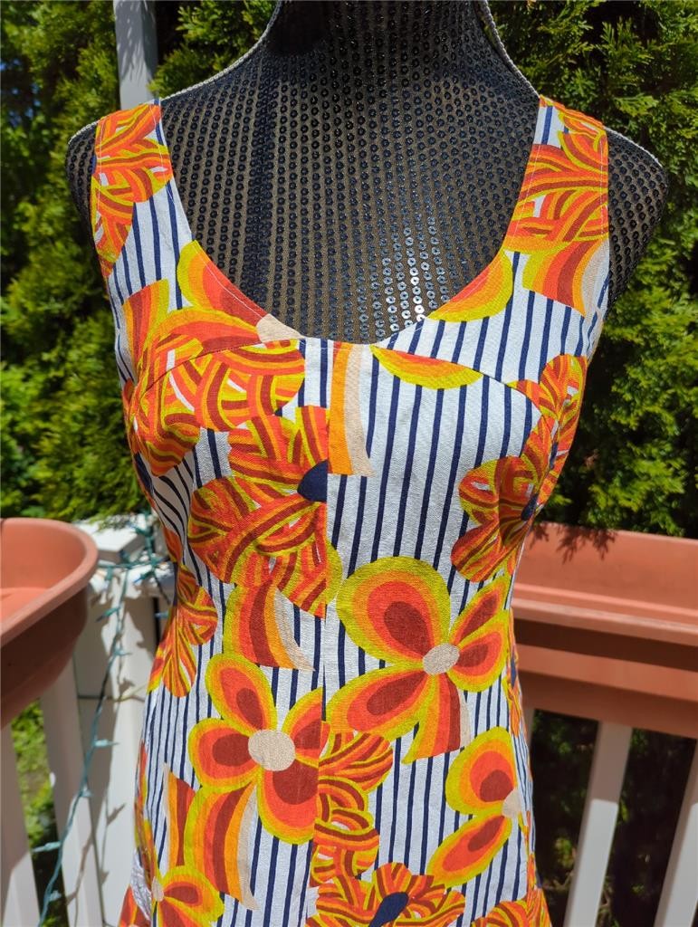 1950’s VINTAGE VIBRANT MULTI-COLOR LACE TRIM METAL ZIPPER DRESS 40″ BUST