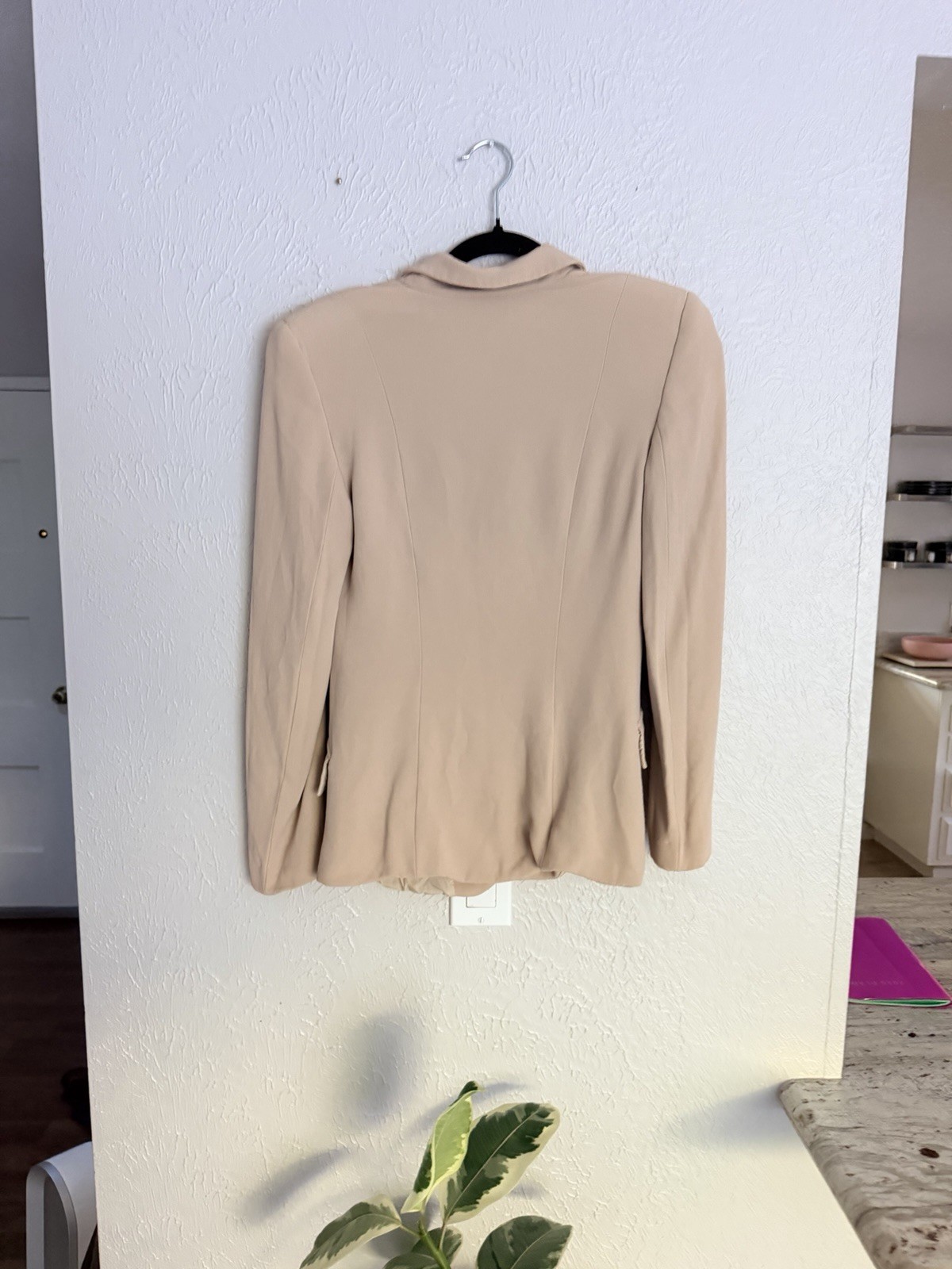 Vintage 80s Valentino Nude Tan silk classic shoulder pads blazer jacket 38