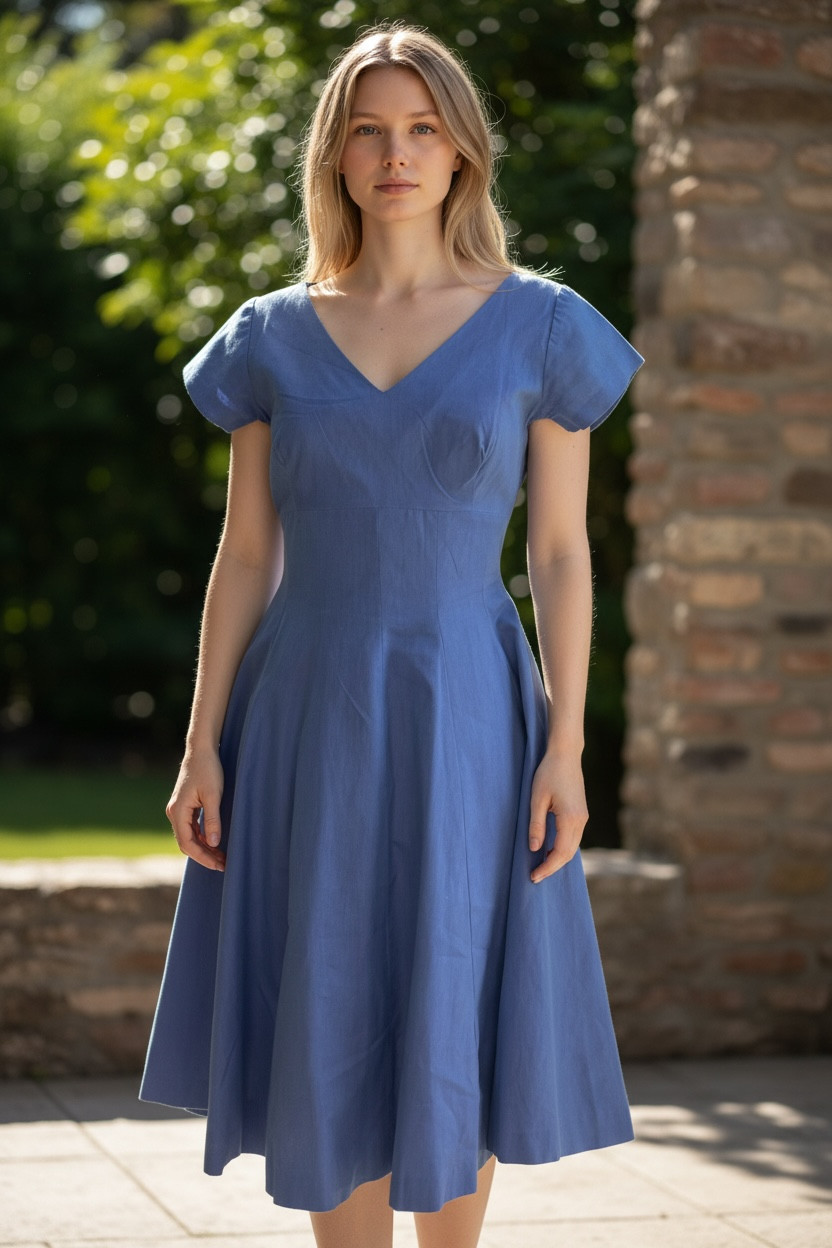 1960s Carol Craig Dress VTG Midi Tea Cocktail Day Sz 14 BLUE New Look Petticoat
