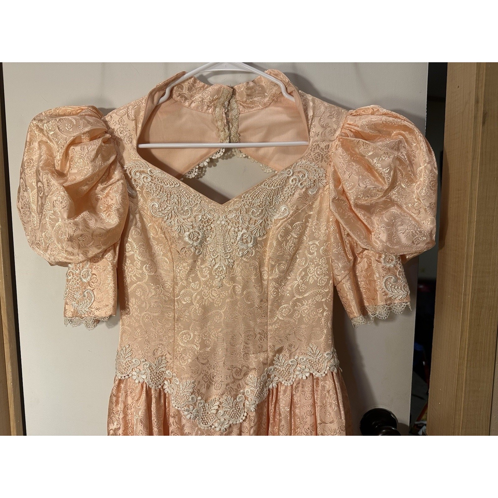 Vtg Women’s Prairie Cottagecore Little Bo Peep Dress Pink Lace puffy sleeves