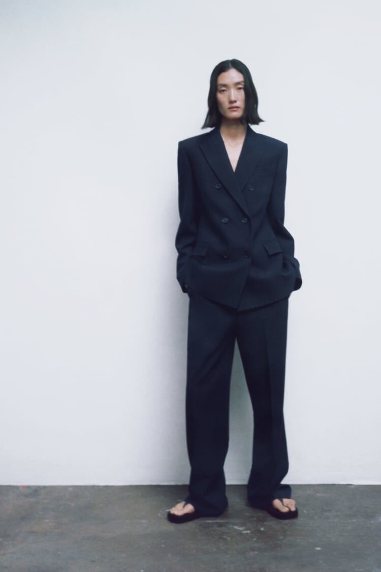 ZARA WOMAN TAILORED SET DOUBLE BREASTED BLAZER JACKET + PANTS NAVY BLUE