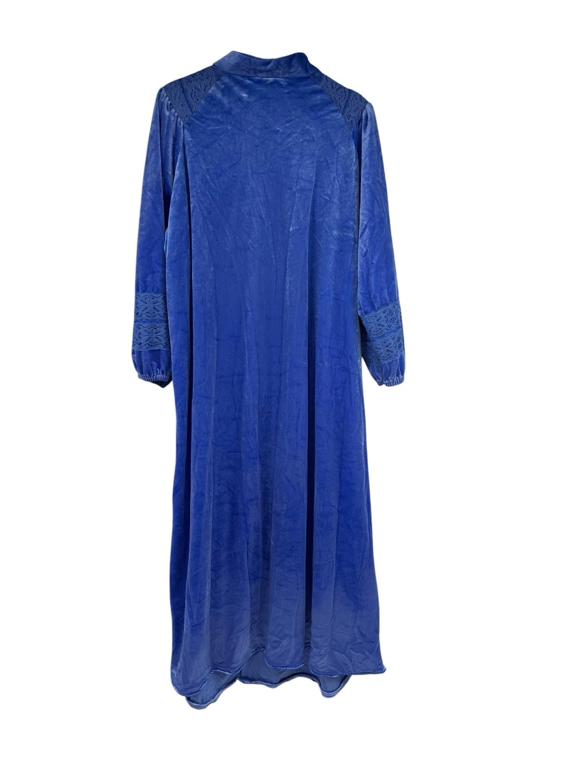 Vintage Kingly Blue Velvet Velour Lace Zip Front House Coat Dress Fancy XL/2XL?