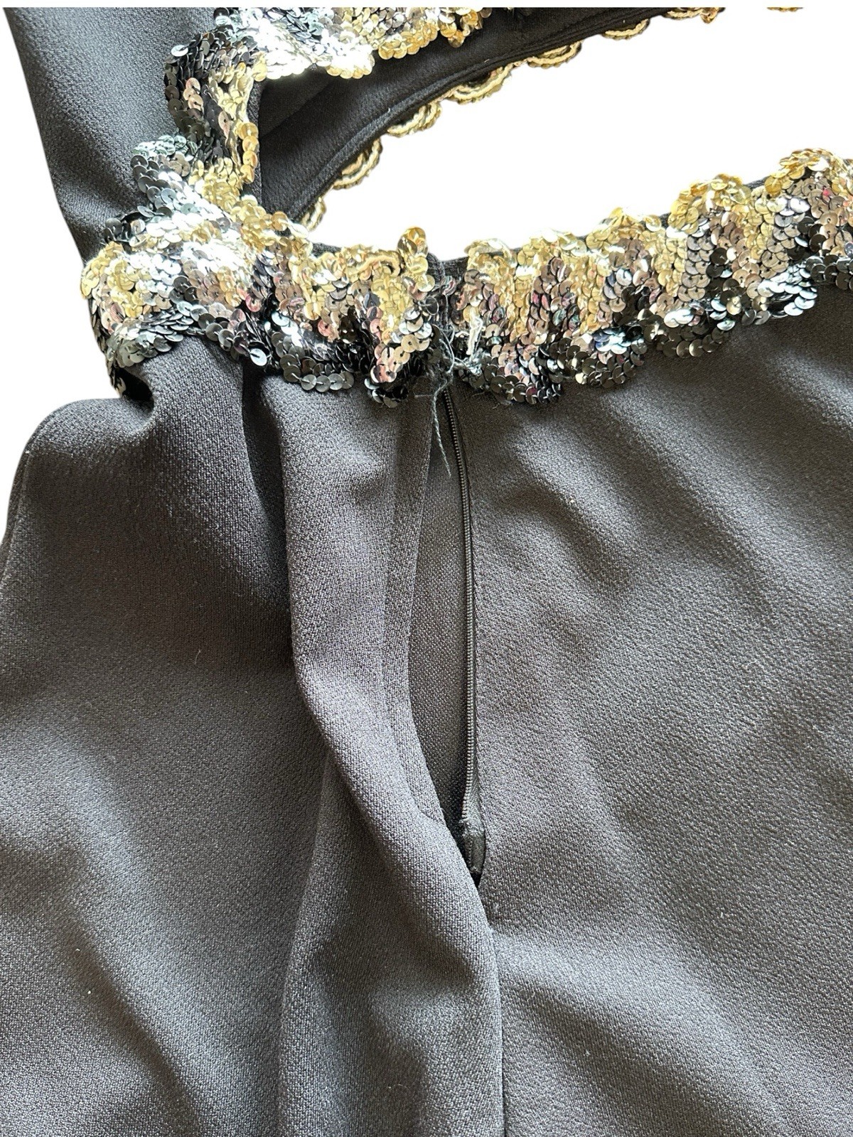 Vintage 60s 70s Bobbi Sue Black Disco Palazzo Jumpsuit Cut Out Bell Bottom AS IS