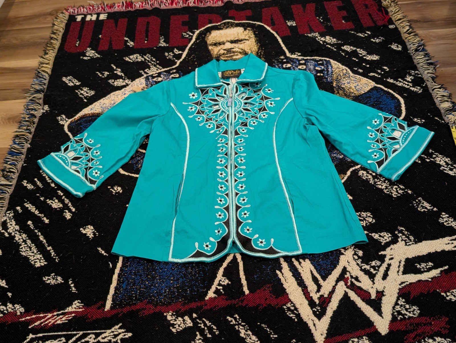 Vtg 90s Sz XS Jacket Coat Bob Mackie Wearable Art Western Turquoise