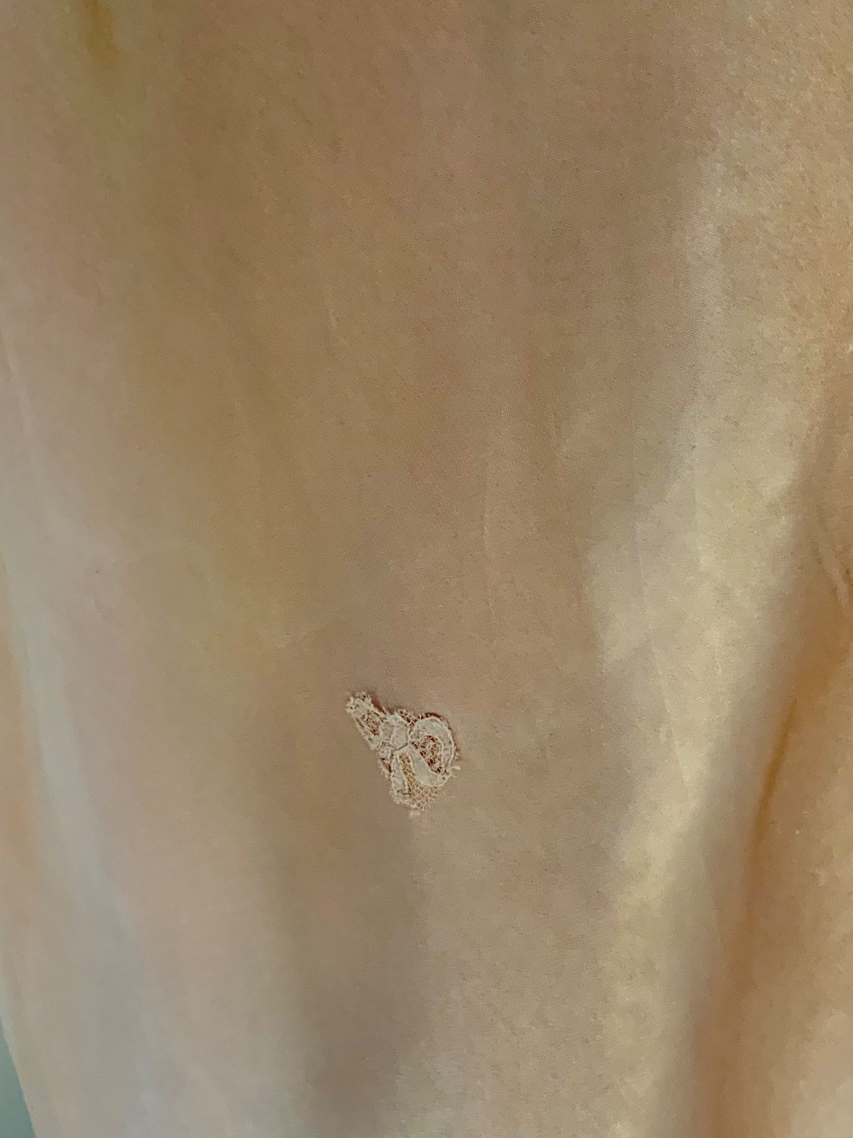 1940sVintage Hand-Dyed Satin Lace Slip Dress – Blush Peach with Satin Ribbon