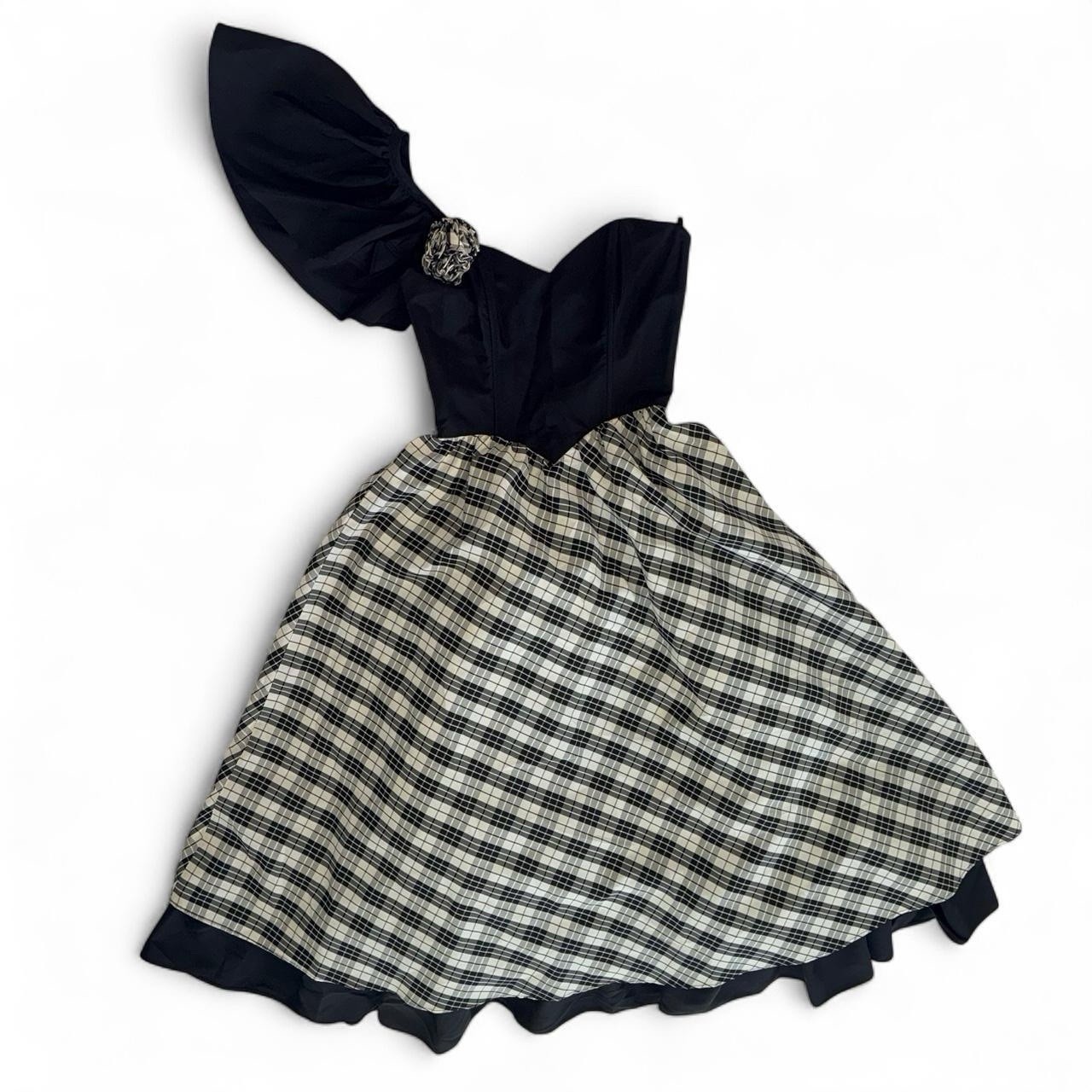 Vintage 1980’s Gunne Sax by Jessica McClintock Black & White Plaid Dress – Sz 3