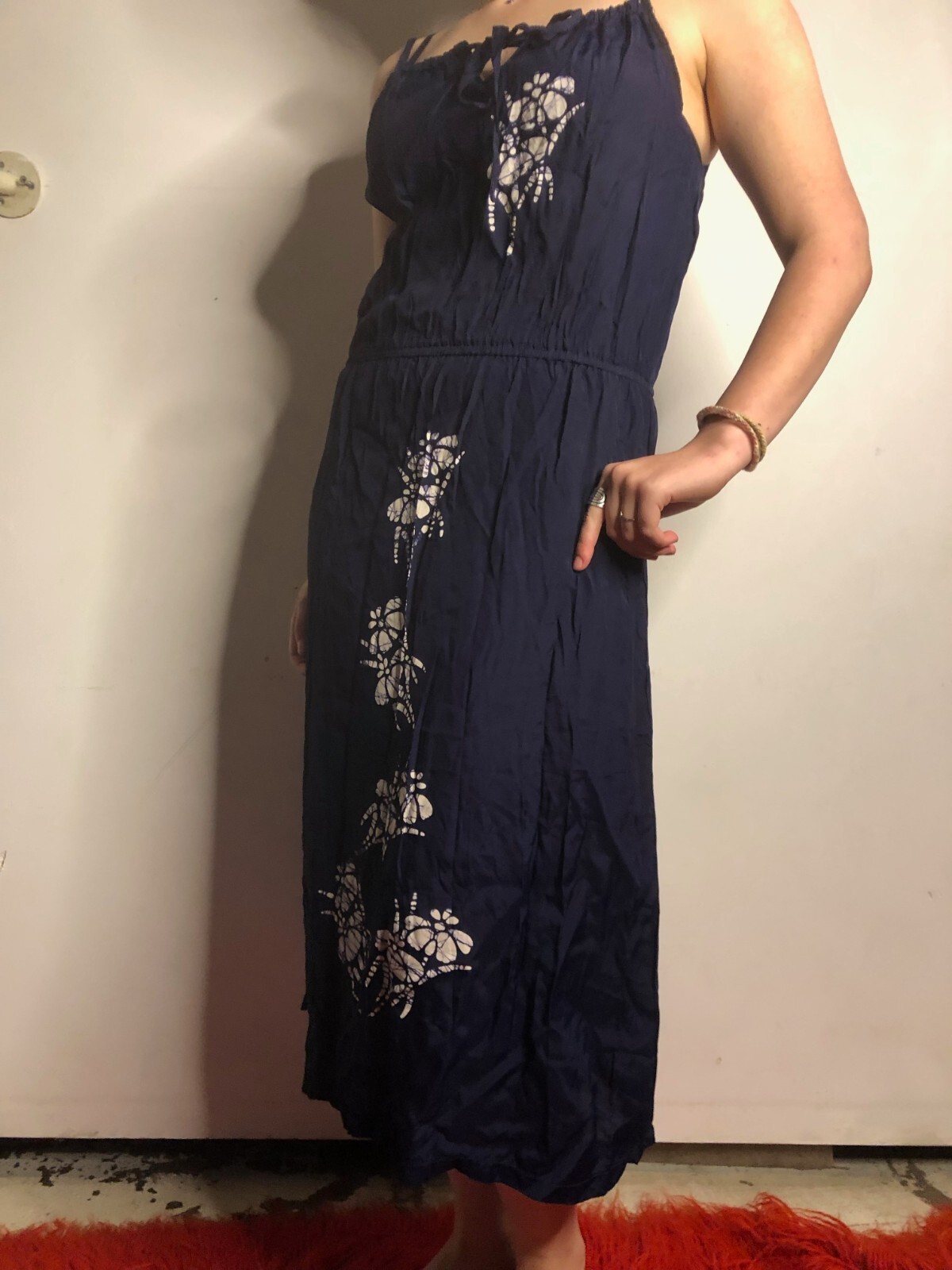 Vintage Lora Navy Blue Sun Dress Sleeveless Rayon AU 12 M L Singapore Batik