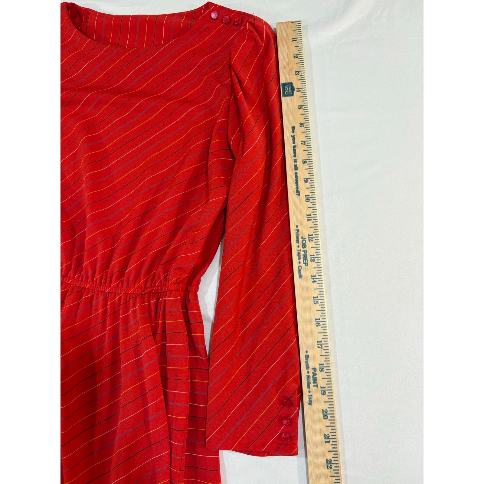Vintage S.L Petites Size 14 Red Long Sleeve Midi Dress