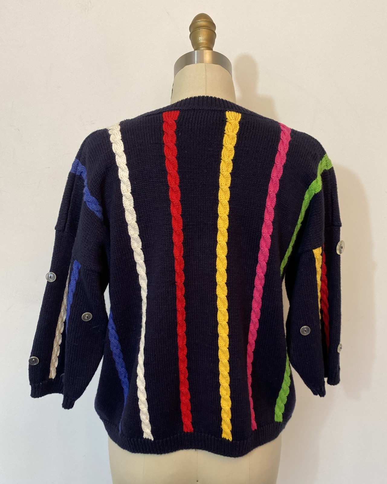 VTG Chaus Cotton/Ramie Rainbow Stripe Knit Sweater Top Large Made In Hong Kong