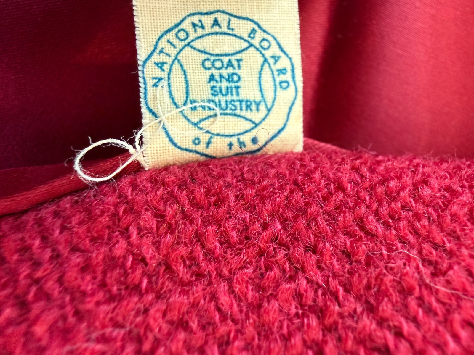 Vintage 1950s Shagmoor Cordonnet Bouclé Red Wool Swing Coat w/ Real Fur Collar