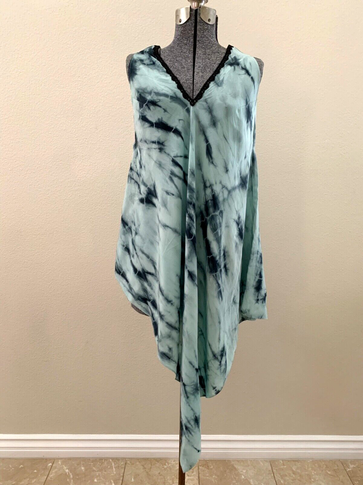 Asymmetrical Tie-Dyed Vintage Silk Coverup Dress