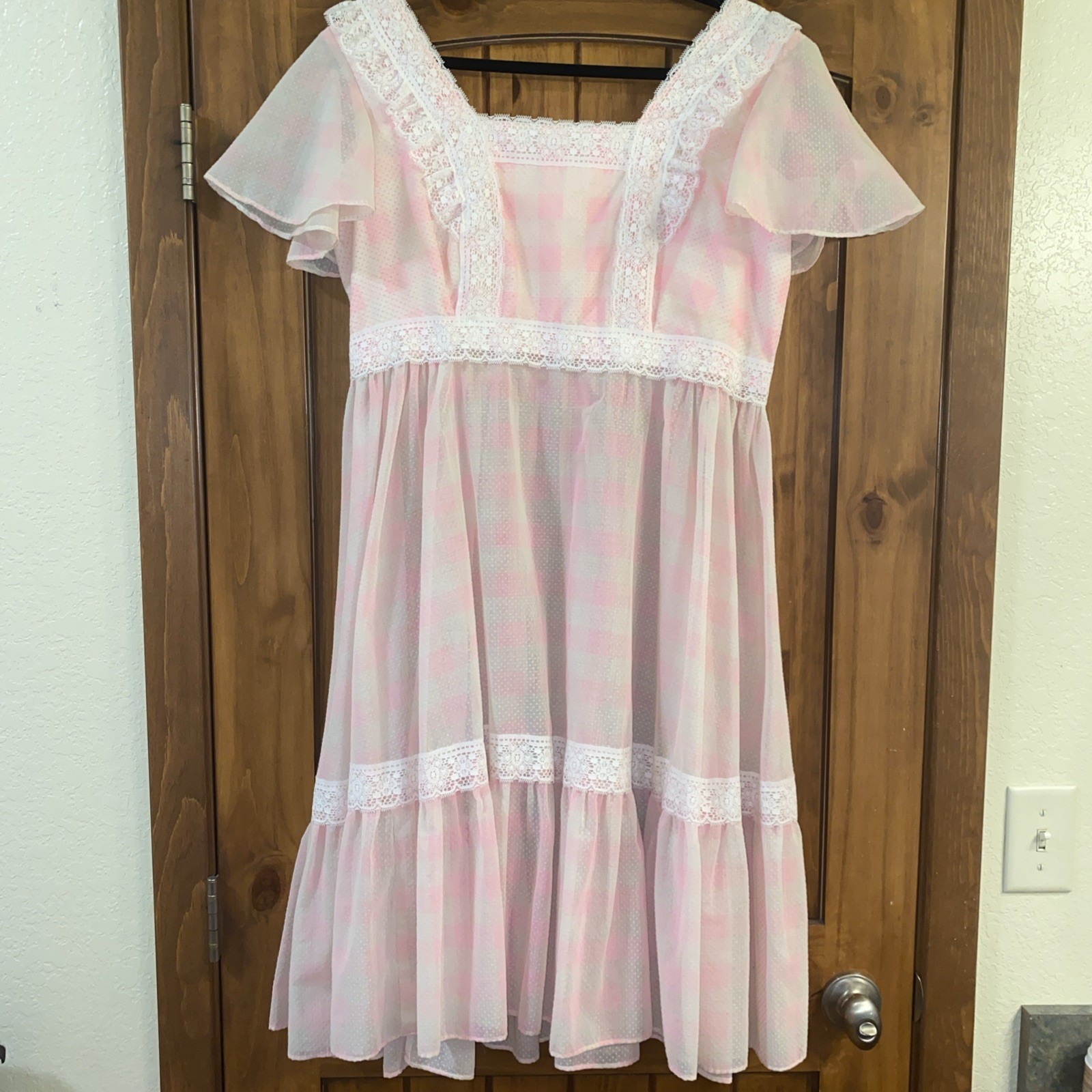 VTG 60 70s WOMEN S PINK SHEER WHITE LACE BABY DOLL PRINCESS