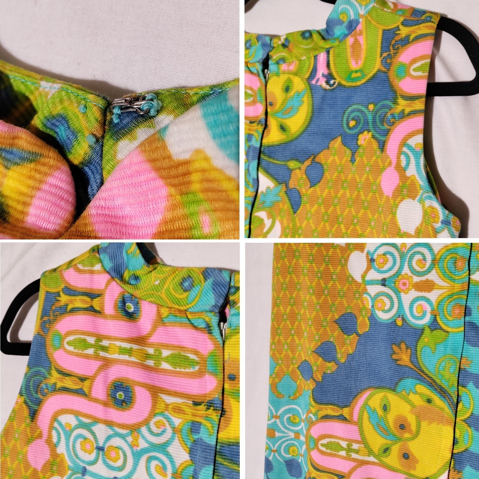 Tori Richard Hawaiian psychedelic 60s Multicolor Shift Dress Sz 12 Vtg