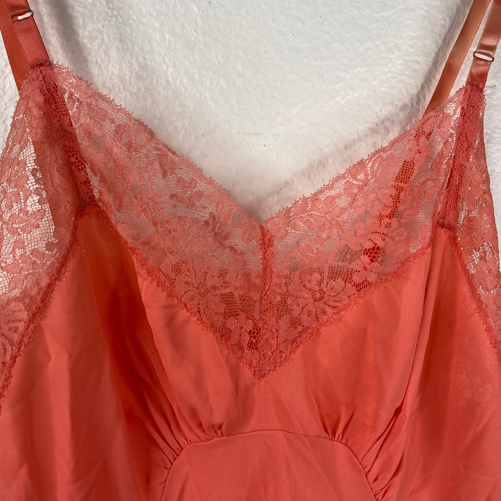 Vintage Carter’s Slip Dress Dupont Nylon Lace Coral 34 Average Fairy 90’s Y2Y