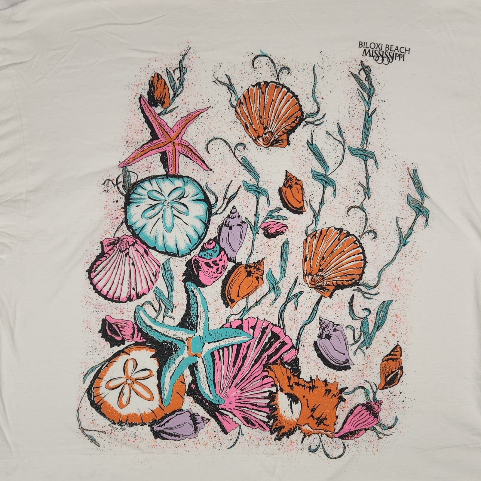 Vintage 90s Biloxi Beach Mississippi T Shirt Sherry XXL 24×25 Ultra Boxy Cream