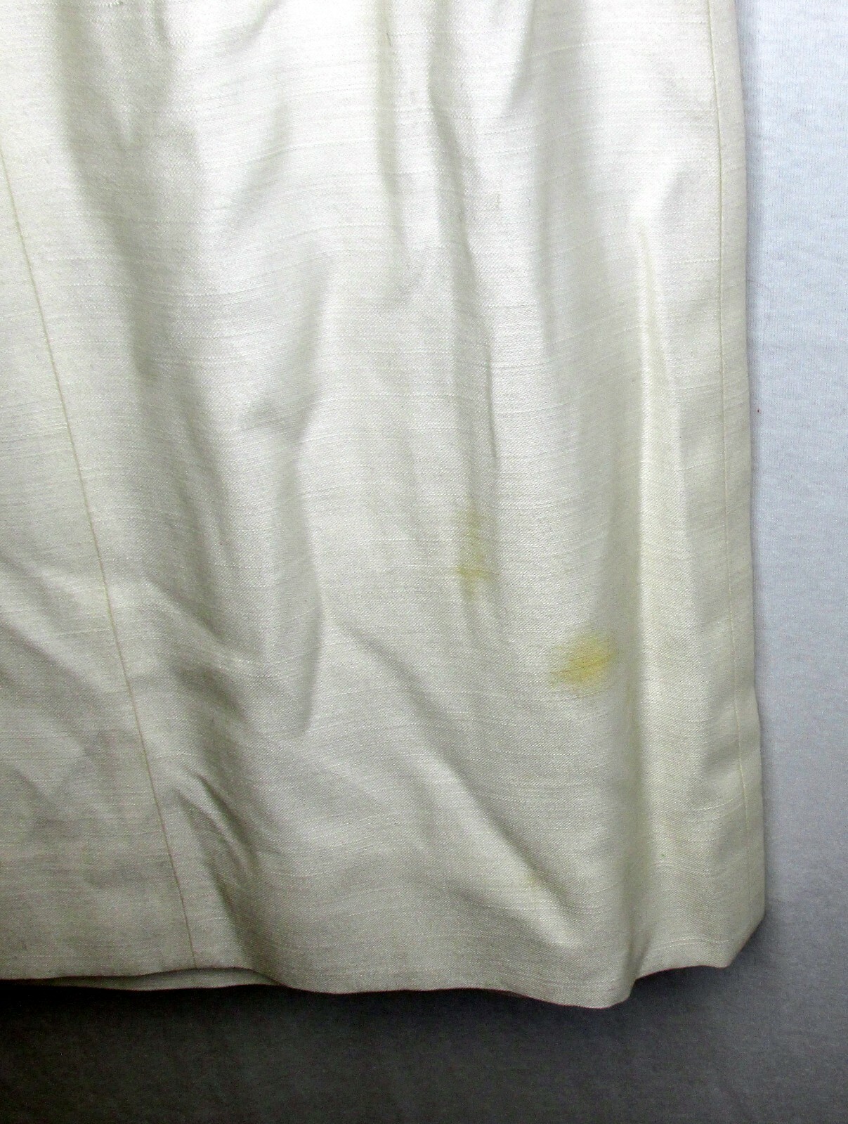 Vintage 60s R&K Originals Cream Shantung Gray Beaded Sheath Dress Holiday 34″