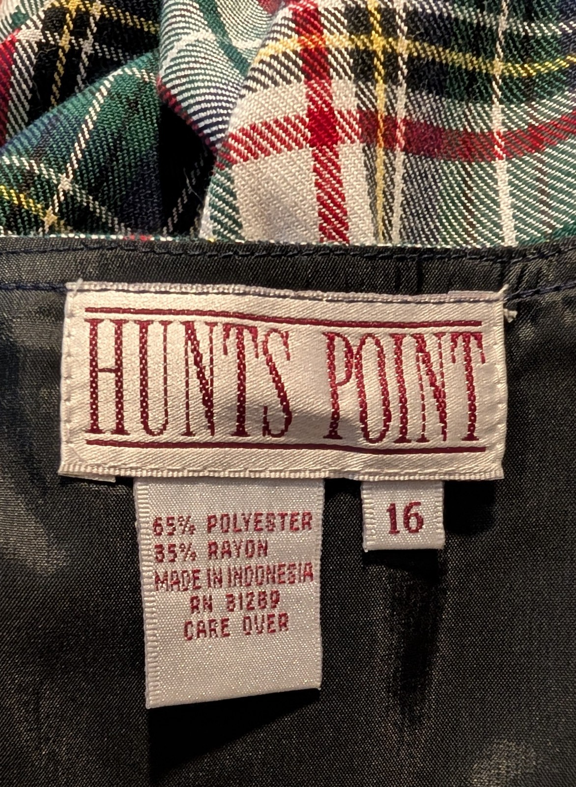 Hunts Point Ivory Green Red Tartan Plaid Vtg Deadstock Jumper Side Buttons 16