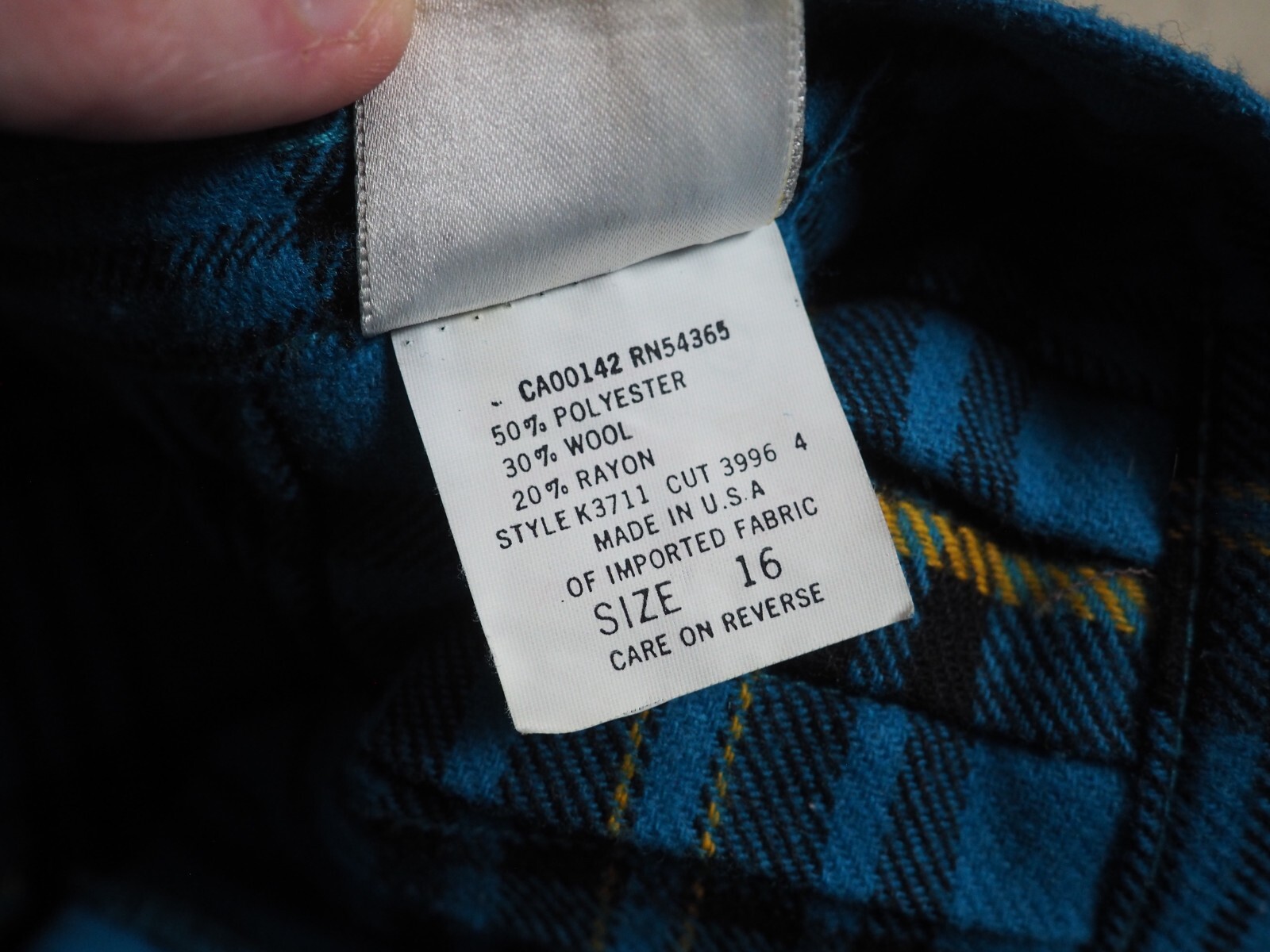 VTG 80s 90s Tan Jay Blue Black Plaid Wool Blend Lodge Fall Pleated Skirt 32W 16
