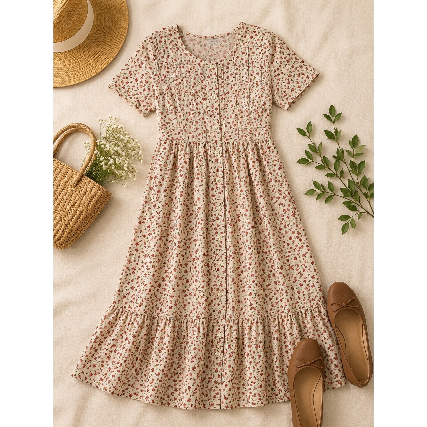 Vintage Erika Studio petites Floral Midi Dress Cottagecore 90s y2k teacher