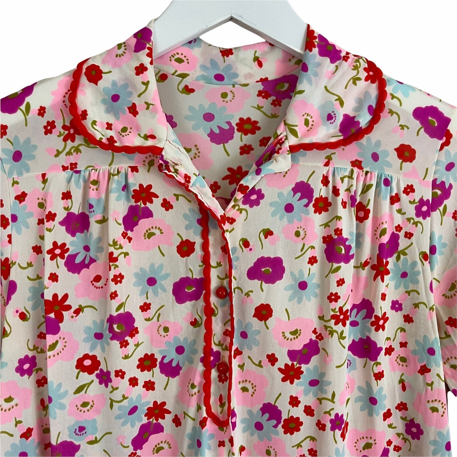 Vtg Formfit Rogers Robe Gown Sz M L 60s Ditsy Floral Peter Pan Collar Twee