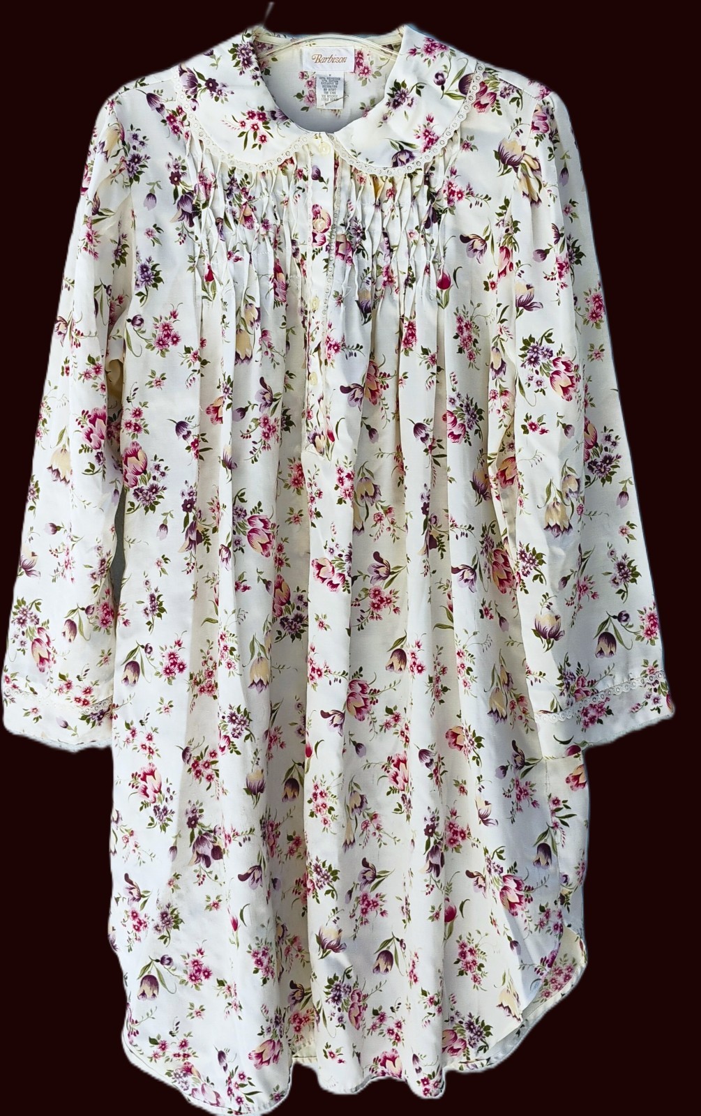 Barbizon Vintage Floral Nightgown M Satin Below Knee/calf length / Long Sleeve.