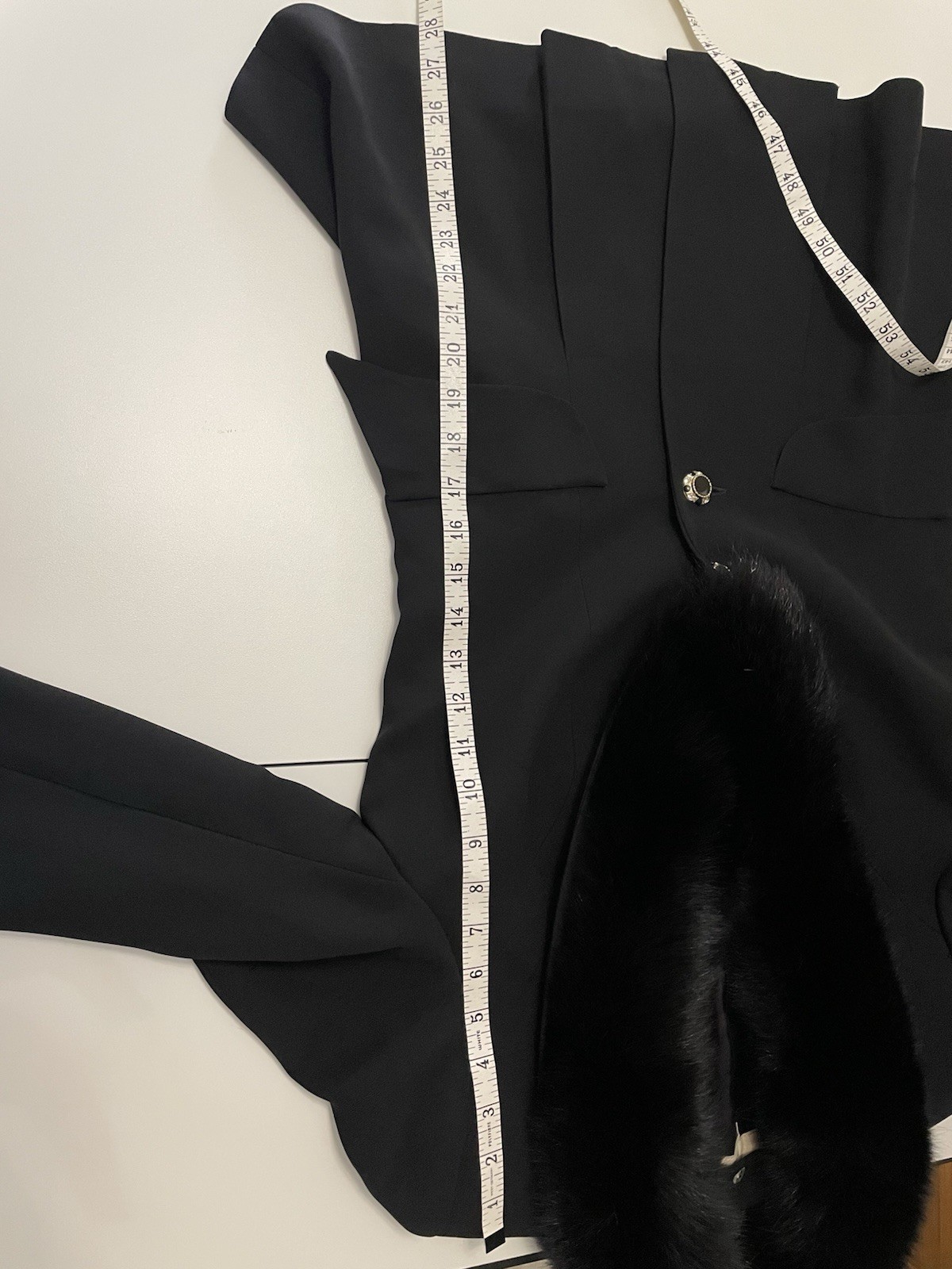 Vintage 90s Alberto Makali Black Fox Fur Collar Power Shoulder Blazer Jacket sm