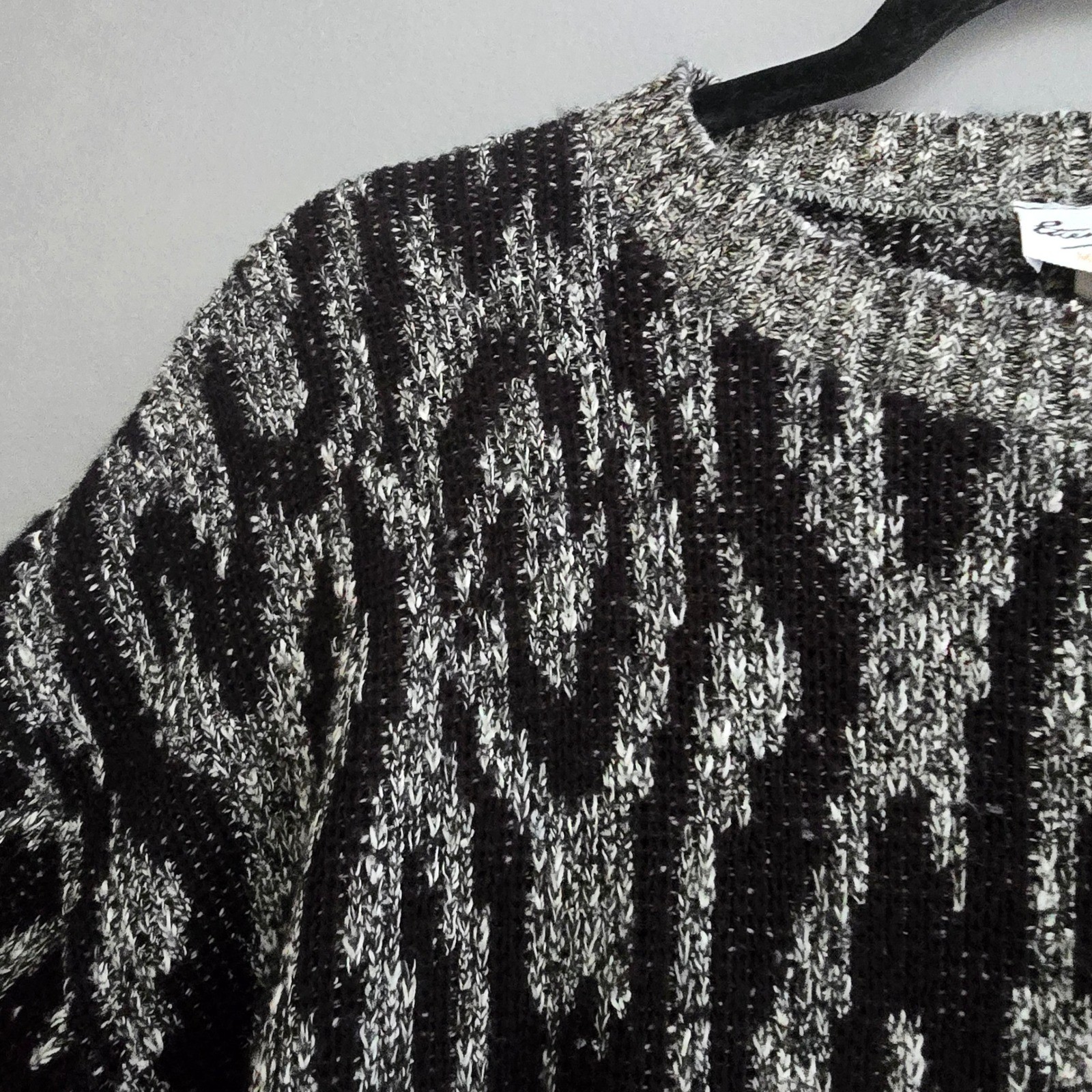 Vtg Bonnie and Bill Gene Ewing Abstract Knit Sweater Black White 80s USA Made