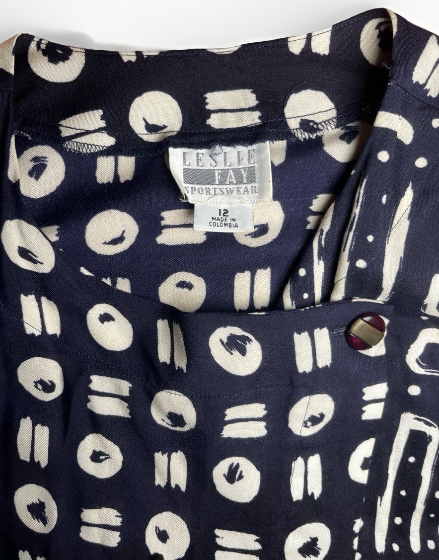 Vintage 60s Leslie Fay Button Coat Jacket Black And White Psychedelic Size 12