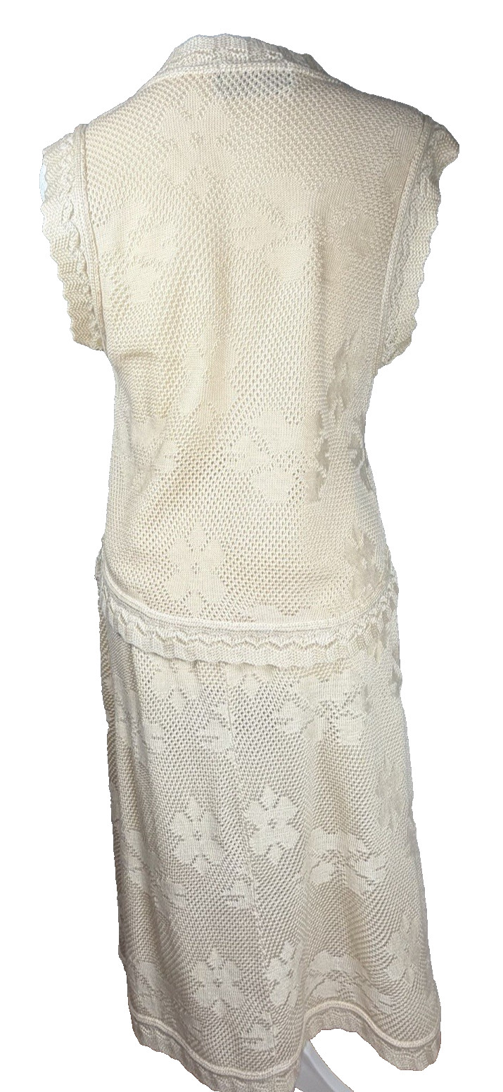 Vintage Mid-Century LeRoy 3-Piece knitwear Set Bohemian Romantic Creme Womens XS